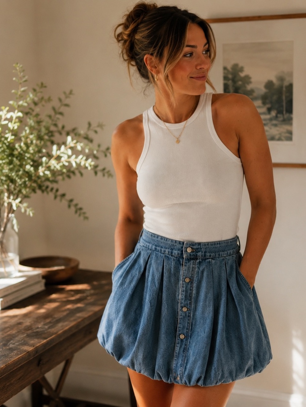 GAP NWT Chambray Bubble Hem Size 29/8 Button Front Denim Mini Skirt